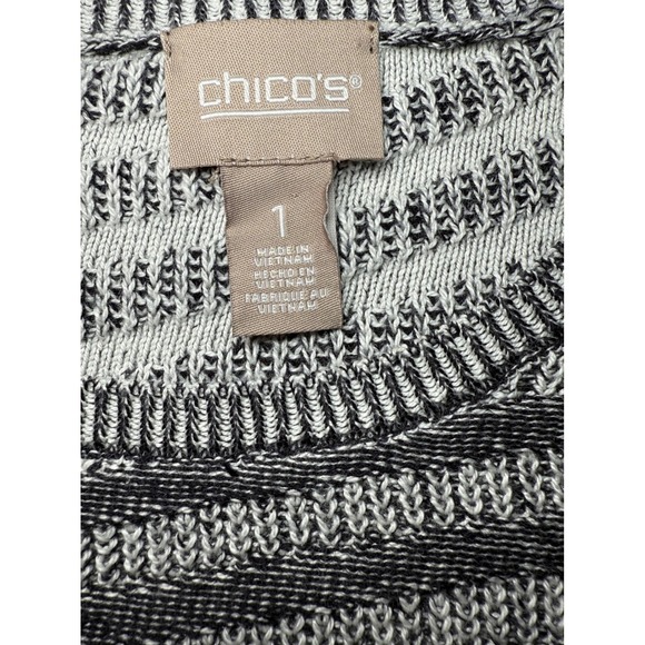 NWT Chicos Women's Sz 1 Black & Grey Striped Asymmetric Hem Sweater - Picture 3 of 9
